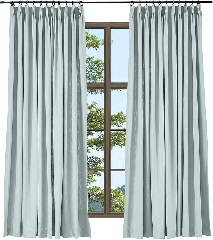 TWOPAGES Heavyweight Blue Gray Pinch Pleat Curtain for Living Room, Window Drape Linen Cotton Nat... | Amazon (US)
