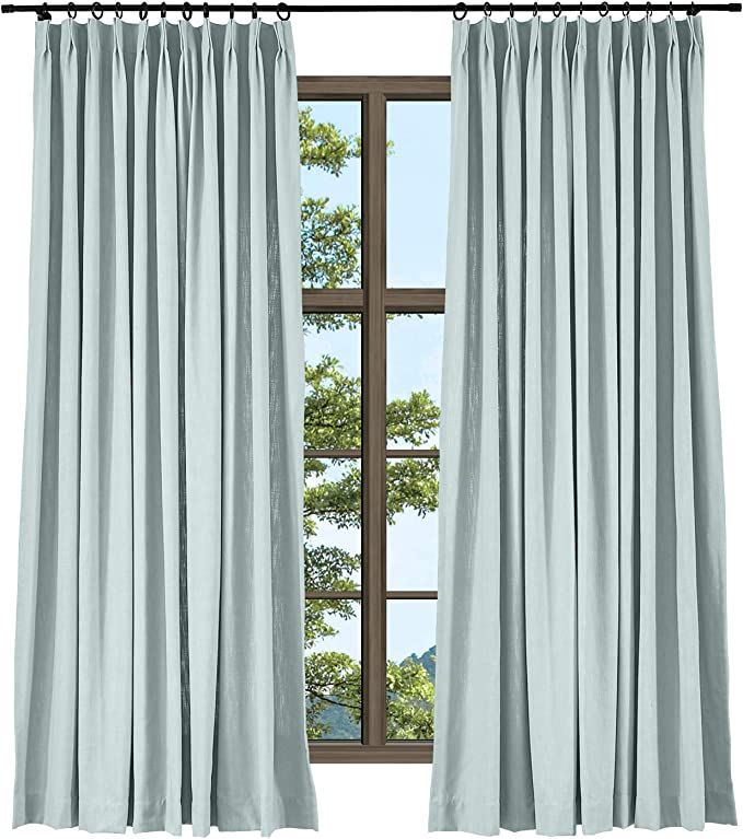TWOPAGES Heavyweight Linen Cotton Pinch Pleat Curtain for Living Room, Window Drape Blue Gray Nat... | Amazon (US)