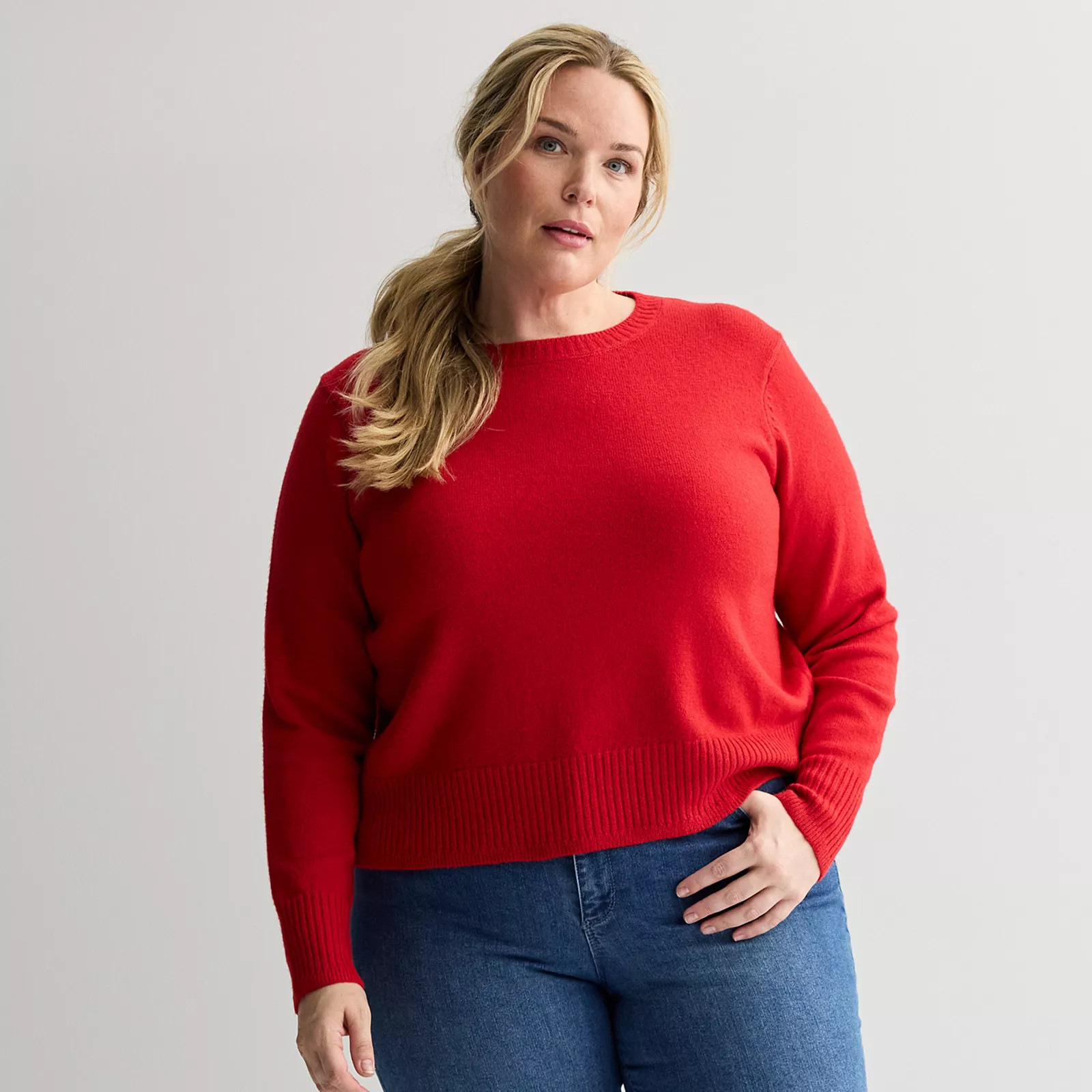 Plus Size Sonoma Goods For Life® Lightweight Crewneck Sweater, Women's, Size: 0X, Garden Poppy | Kohl's