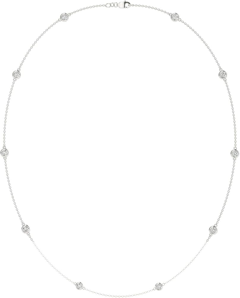 Charles & Colvard Sterling Silver Round Moissanite Bezel Set Station Necklace, 0.96cttw DEW | Amazon (US)