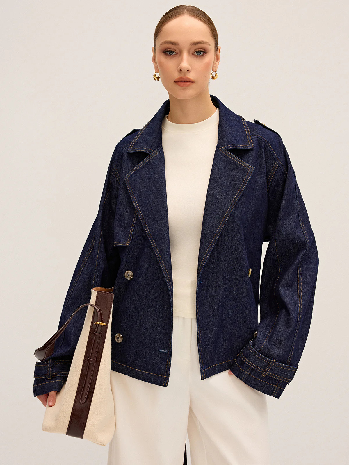 Denim Short Trench Coat | Commense