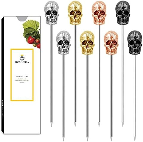 Skull Cocktail Picks Stainless Steel Martini Picks Reusable Toothpicks Garnish Forks Fruit Toothp... | Amazon (US)