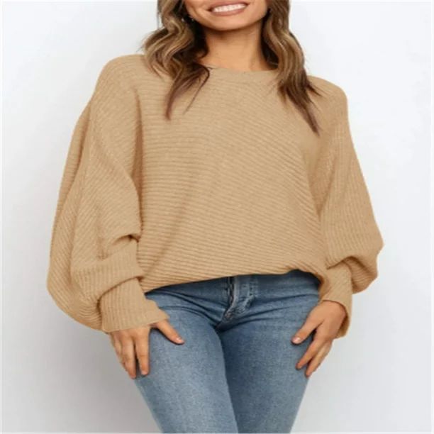 Saodimallsu Women's Winter Crewneck Batwing Puff Long Sleeve Pullover Sweater | Walmart (US)