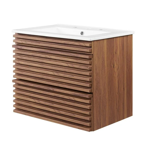 Sink Vanity Cabinet, Wall Mounted, Wood, Brown Walnut White, Modern Contemporary Urban Design, Ho... | Walmart (US)