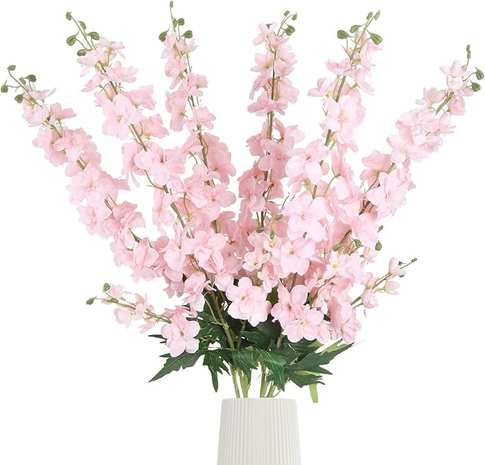 6Pcs Pink Delphinium Artificial Flowers 37.4’’ Faux Silk Larkspur Flowers Long Stem Flowers f... | Amazon (US)