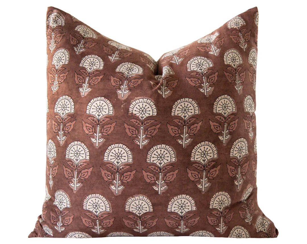 Rust Floral Pillow Cover, Hmong Pillow Cover, Pillow Covers 18x18, Block Print Throw Pillow, Terr... | Etsy (US)