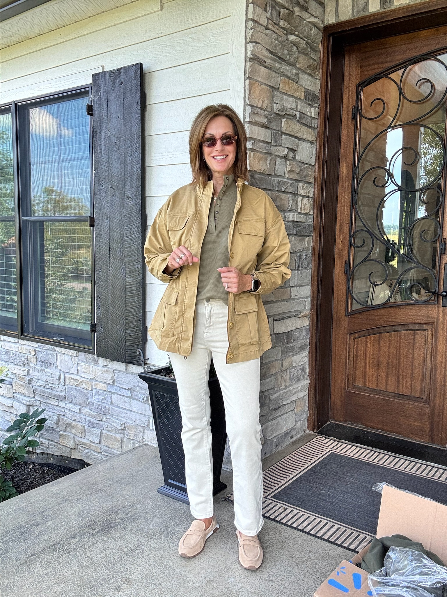 Waffle knit - large Ecru straight leg jeans - 28 Floral Jacquard jacket- medium Hooded jacket - medium Cargo jacket - medium Fall styles

#LTKootd #LTKOver40 #LTKSeasonal