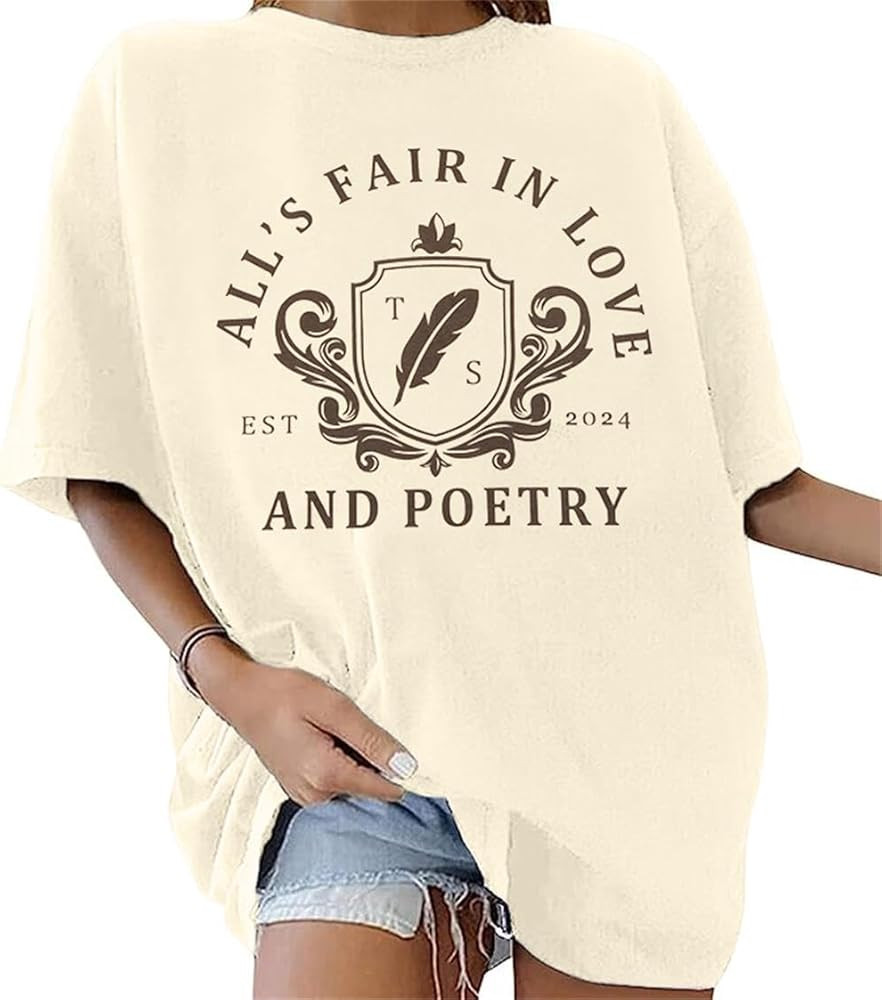 All's Fair in Love & Poetry T-Shirt Women Music Lover Tee Country Music Shirts Casual Short Sleev... | Amazon (US)