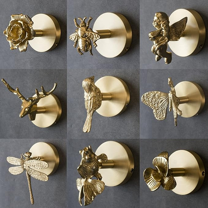 MFYS Brass Bird Coat Rack Robe Wall Hooks Hat Dragonfly Hanger for Bedroom Kitchen Various Shapes... | Amazon (US)