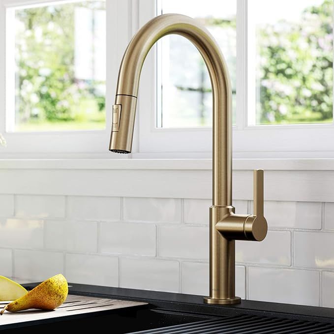 Kraus KPF-2820SFACB Oletto Single Handle Pull-Down Kitchen Faucet, 17 Inch, Antique Champagne Bro... | Amazon (US)