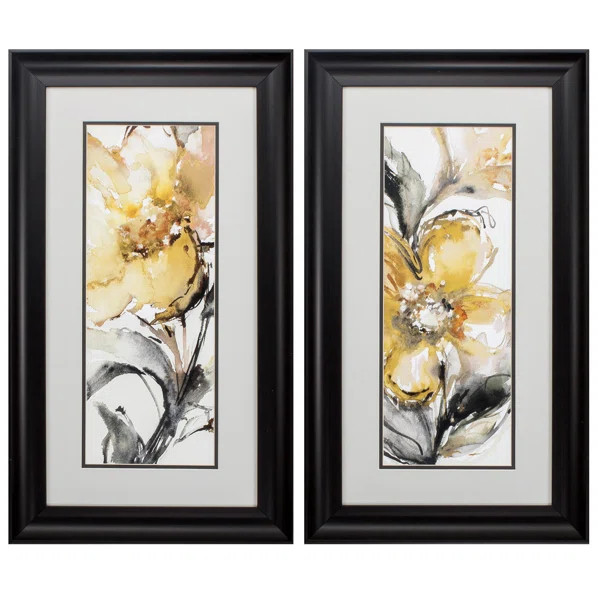 'Golden Flower' 2 Piece Framed Print Set | Wayfair North America