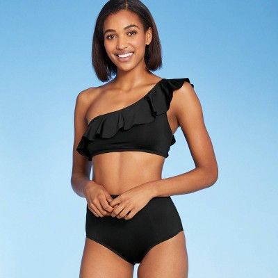 Women's One Shoulder Flounce Bikini Top - Kona Sol™ Black | Target