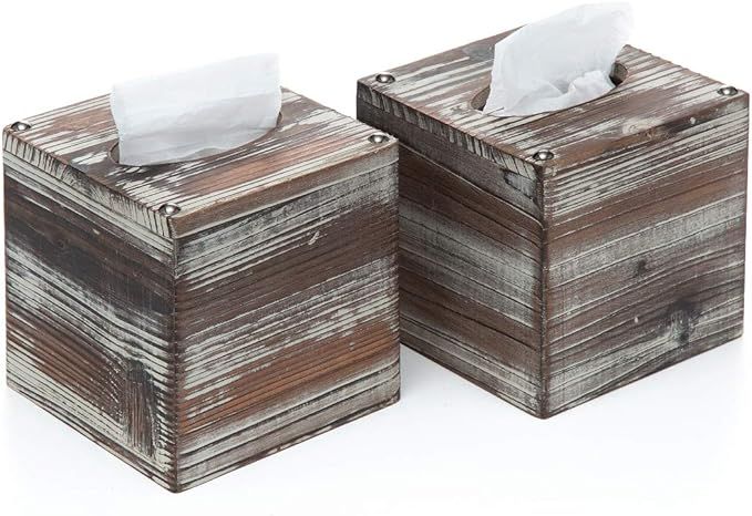 J JACKCUBE DESIGN Rustic Tissue Box Cover 2 Pack Napkin Case Cube Holder Farmhouse and Modern Dé... | Amazon (US)