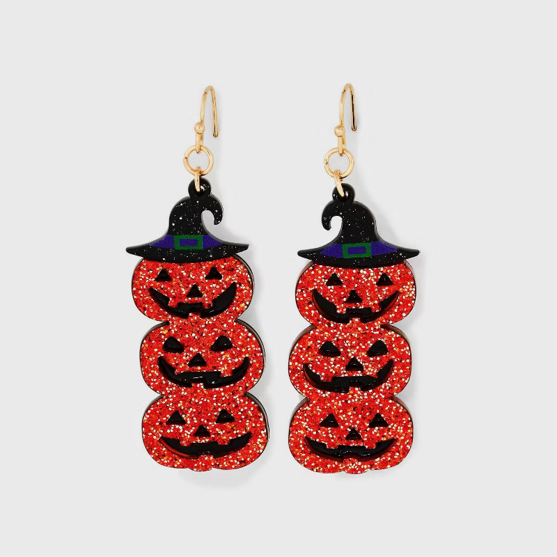 Halloween Witch Hat Stacked Pumpkin Drop Earrings - Orange | Target
