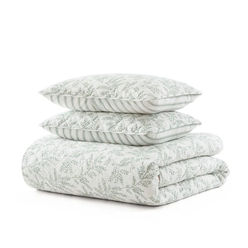 Martha Stewart Murray Leaves Cotton Reversible Green Quilt Set | Wayfair North America