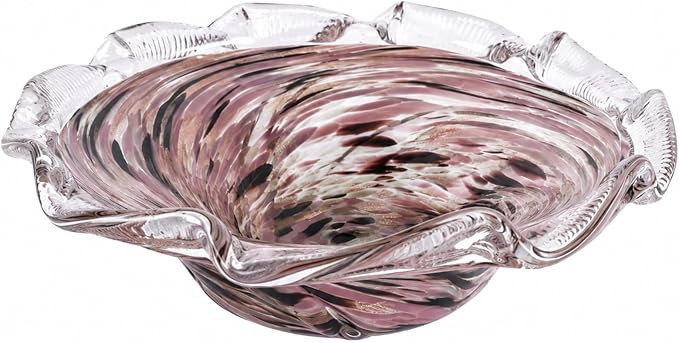 Large Hand Blown Glass Bowl, Ocean Wave Ruffled Rim Decorative Fruit Bowl, Swirled Blown Glass Ce... | Amazon (US)
