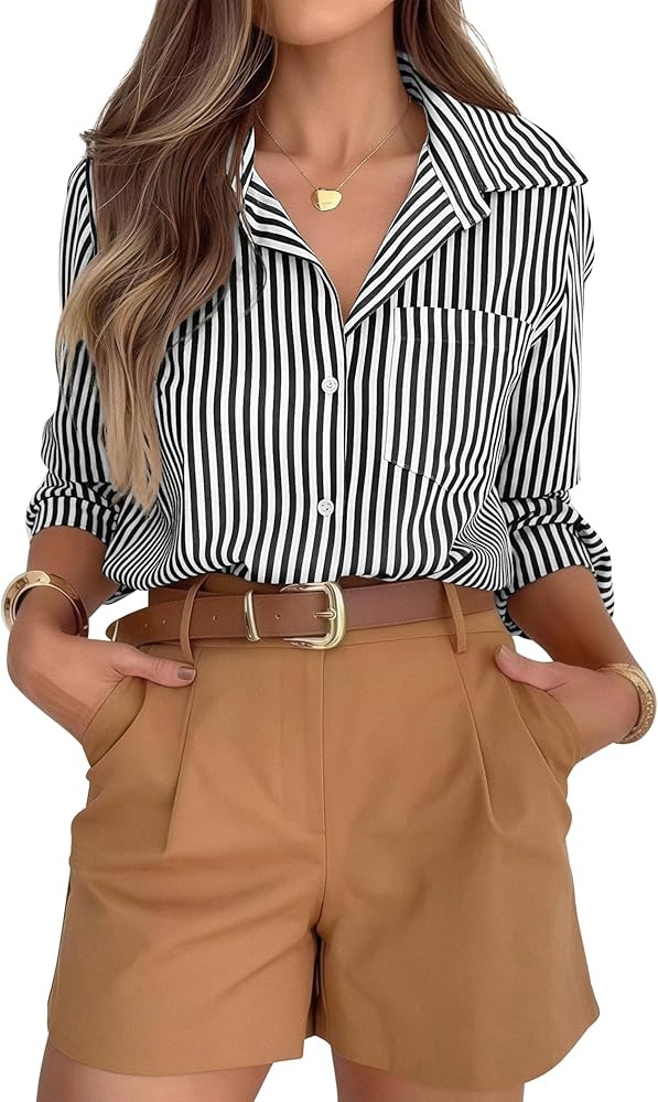 hearain Super Soft Striped Button Down Shirts for Women Dress Shirts Long Sleeve Casual Collared ... | Amazon (US)