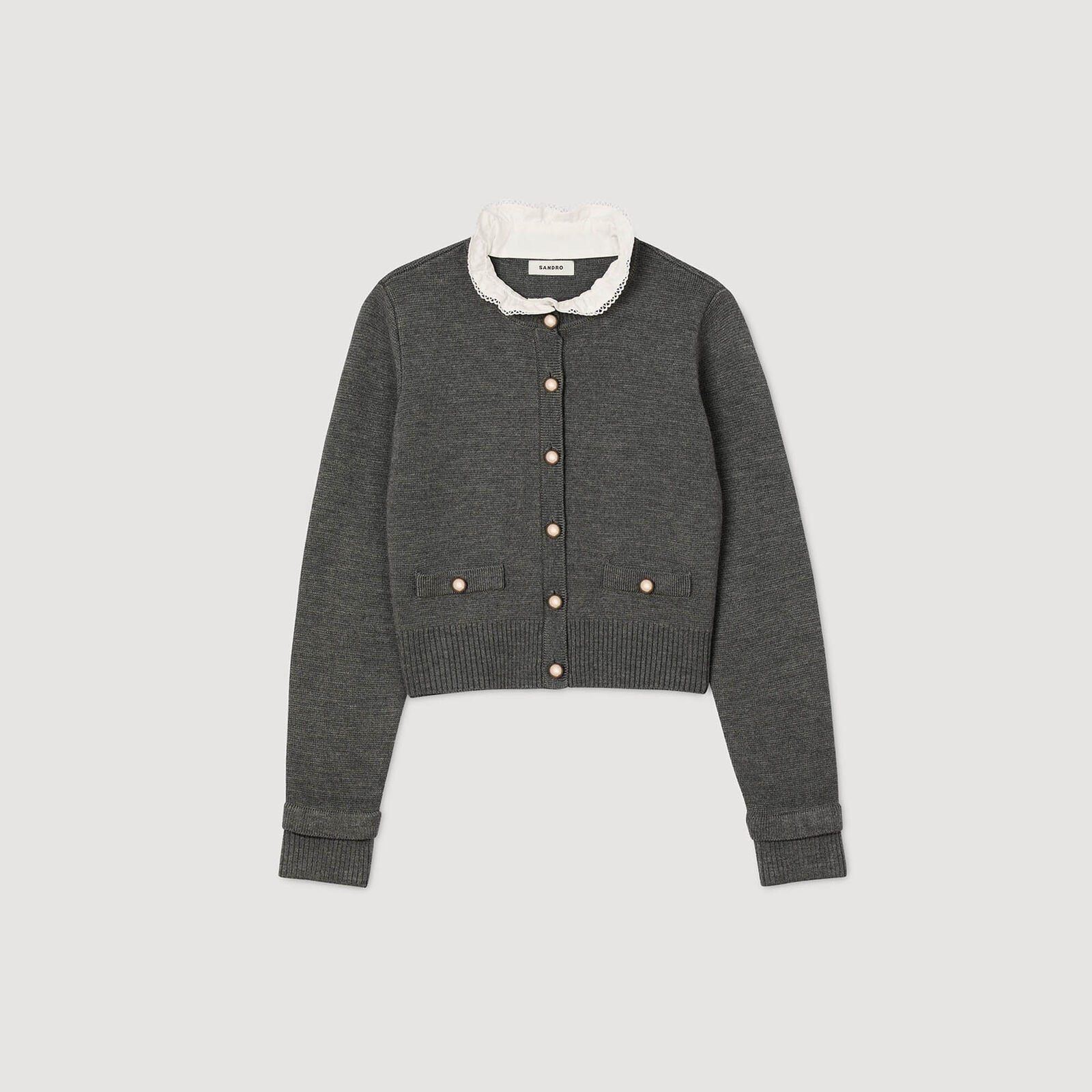 Cardigan with detachable ruffle collar | Sandro US | Sandro-Paris US