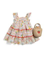 toddler girls smocked bodice fruit tile dress with purse | TJ Maxx