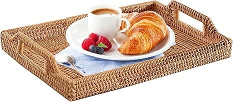 Sportfreizeit Rectangular Hand-Woven Rattan Rustic Serving Tray with Handles for Breakfast, Party... | Amazon (US)