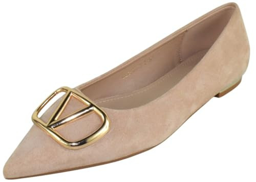 Berness Women’s Pointed Toe Flats – Gold Buckle Ballet Flats, Slip-On Low Heel Dress Shoes, Elegant Comfortable Work Office Shoes CLAUDEAN Nude Beige Suede 5.5 | Amazon (US)