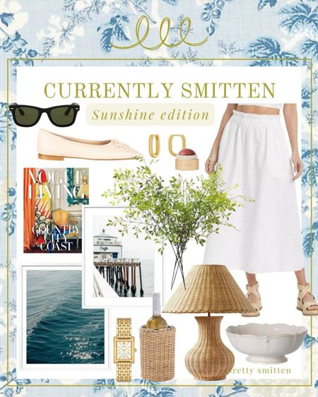 Currently Smitten - sunshine edition: white eyelet skirt, faux greenery, rattan lamp, beach artwork, ballet flats

#LTKover40 #LTKhome #LTKSeasonal