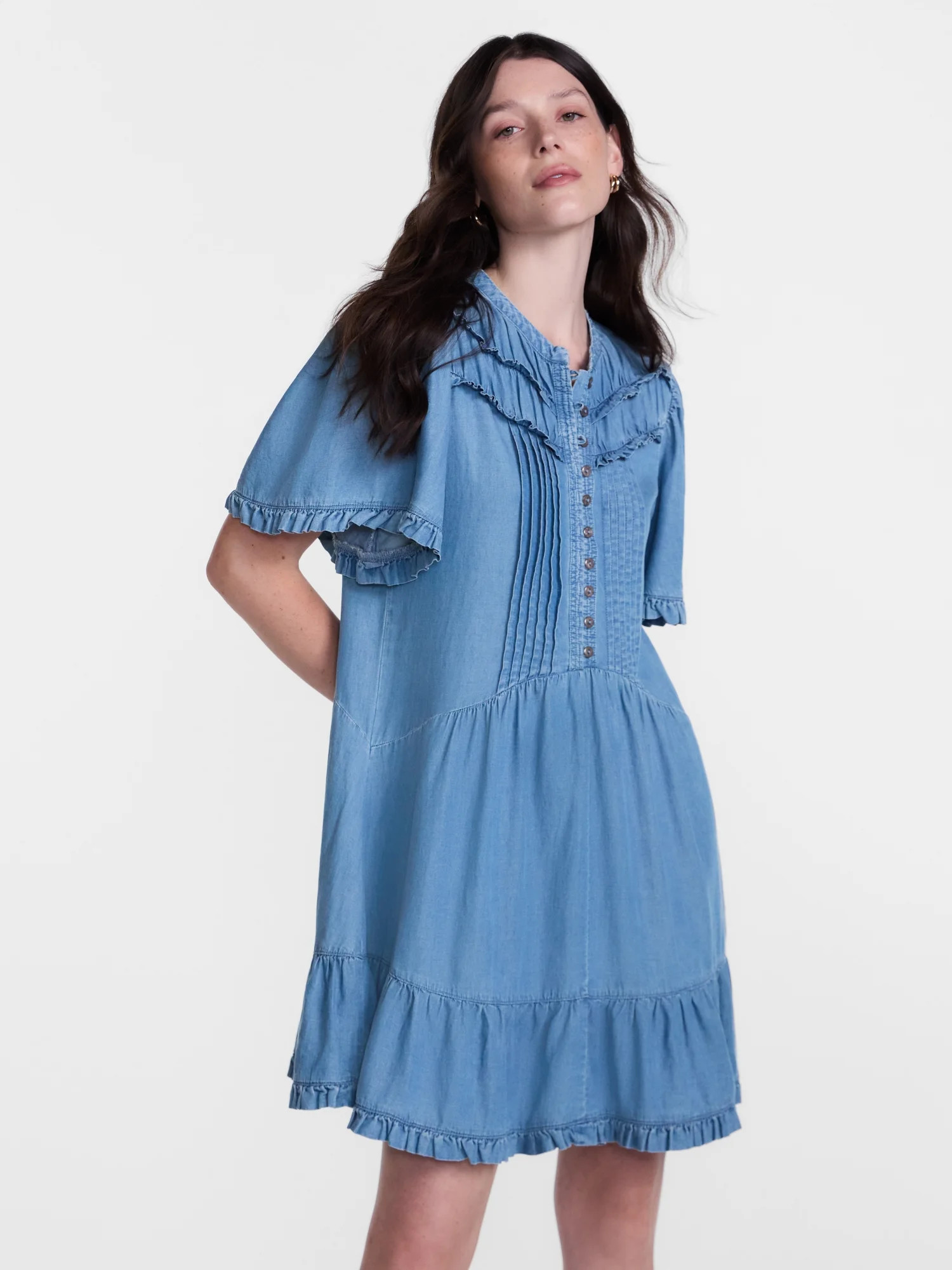 Scenario Women's and Women's Plus Flounce Hem Dress with Flutter Sleeves, Sizes XXS-4X | Walmart (US)