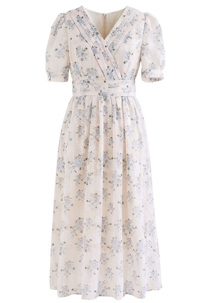 Floral Jacquard Embroidered Eyelet Midi Dress | Chicwish