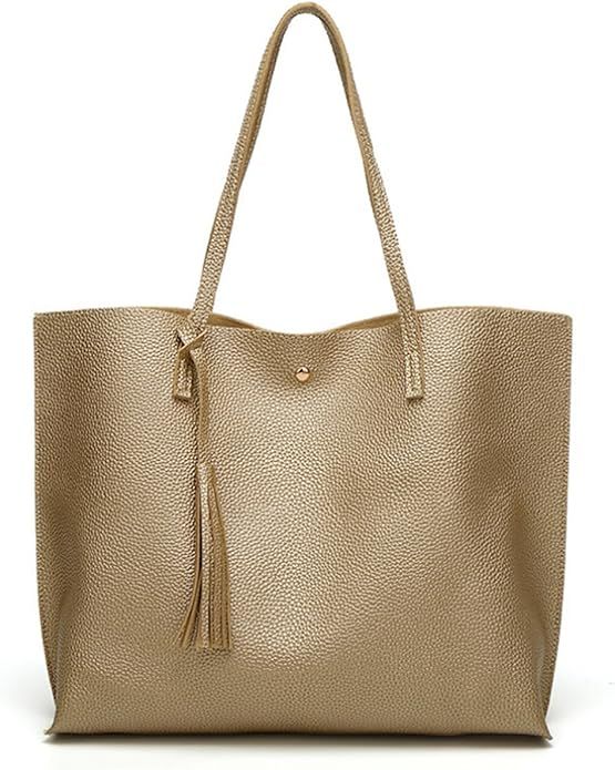 Women's Soft Faux Leather Tote Shoulder Bag from Dreubea, Big Capacity Tassel Handbag | Amazon (US)