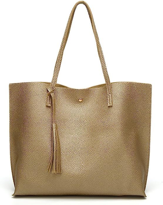 Women's Soft Faux Leather Tote Shoulder Bag from Dreubea, Big Capacity Tassel Handbag | Amazon (US)