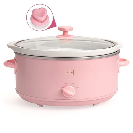 Paris Hilton 7-Quart Manual Slow Cooker with Removable Stoneware Pot and Tempered Glass Lid, 3 Heat Settings, Pink | Walmart (US)