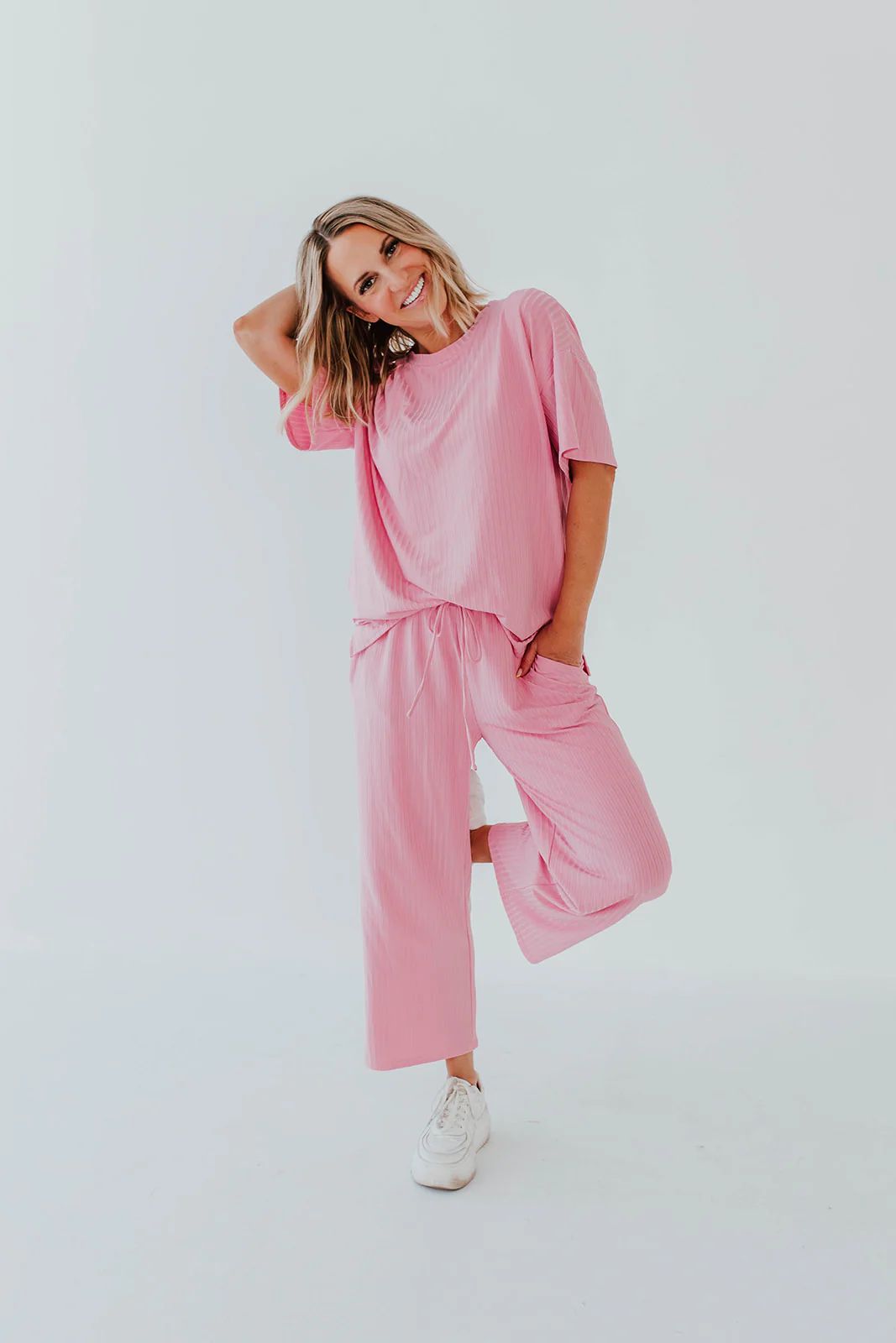 THE RYLIE RIBBED WIDE LEG SET IN BUBBLEGUM PINK BY PINK DESERT | Pink Desert
