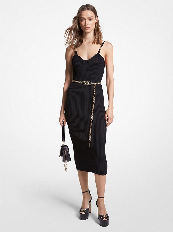 Ribbed Stretch Viscose Belted Bustier Dress | Michael Kors US