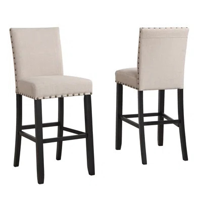 Of 2 Fabric Stools, Tan. Hardwood Frame, Nailhead Trim. Linen & Cotton Seat Upholstery. Dark Finish. 44"H, Seat. 16"X23 Stools In Frame With And Uphol | Wayfair North America