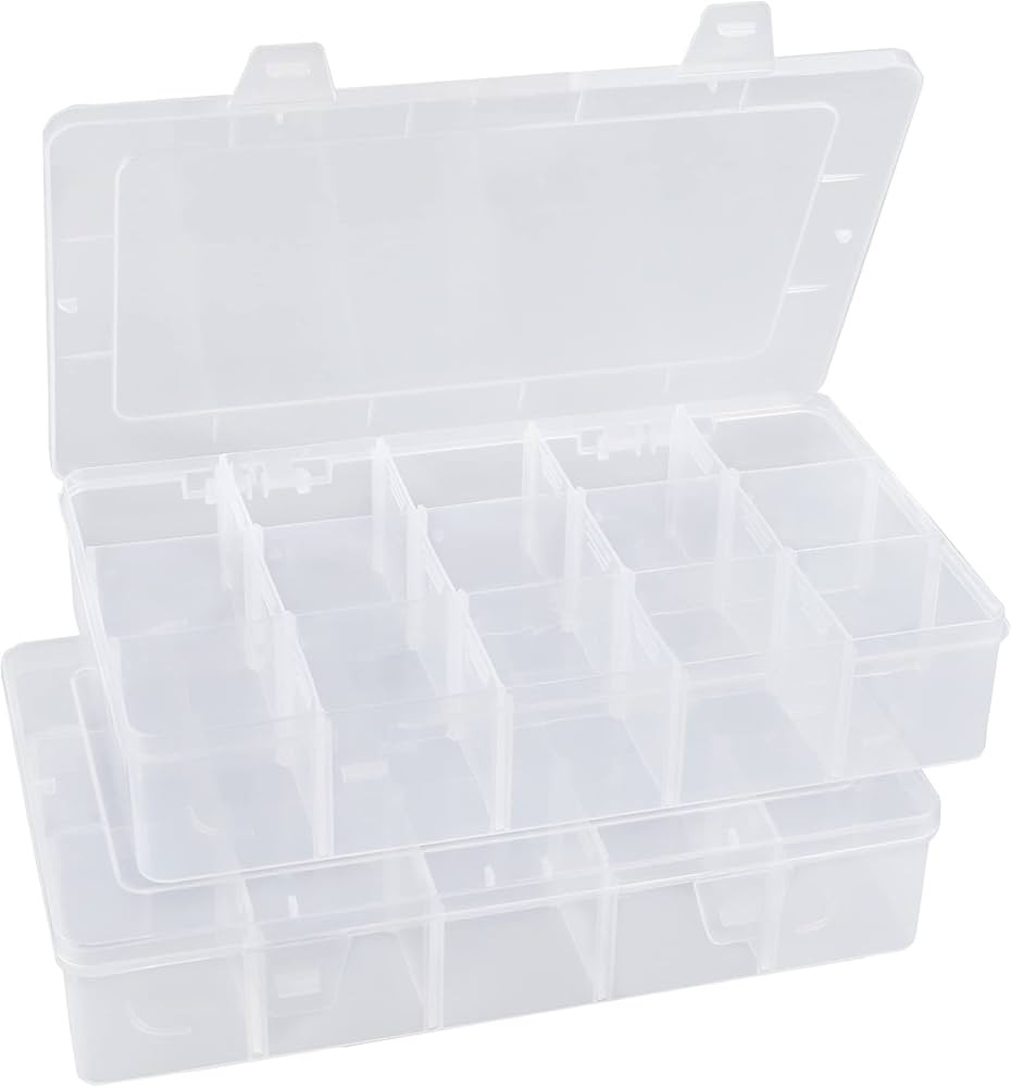 Tnqhuq Plastic Organizer Box Craft Box Bead Organizer Tackle Box Organizer 2 Pack 15 Large Grids ... | Amazon (US)