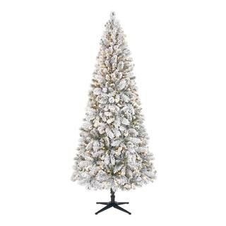 Home Accents Holiday 7.5 ft Wesley Long Needle Pine Flocked Slim LED Pre-Lit Tree with 350 SureBr... | The Home Depot
