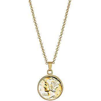 American Coin Treasures Gold-Layered Silver Mercury Dime Goldtone Coin Pendant with 18" Chain Nec... | Amazon (US)
