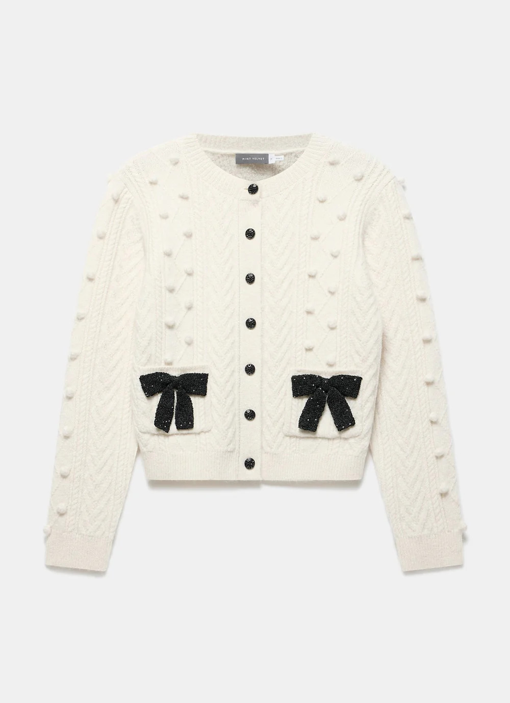 Cream Bow Detail Wool Blend Cardigan | Mint Velvet