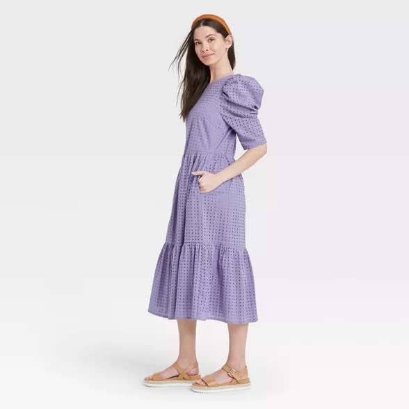 Women's Elbow Sleeve Eyelet Dress - A New Day™ | Target
