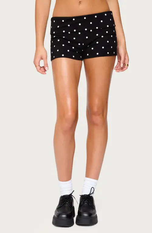 EDIKTED Chelsie Polka Dot Foldover Shorts in Black-And-White at Nordstrom, Size Small | Nordstrom