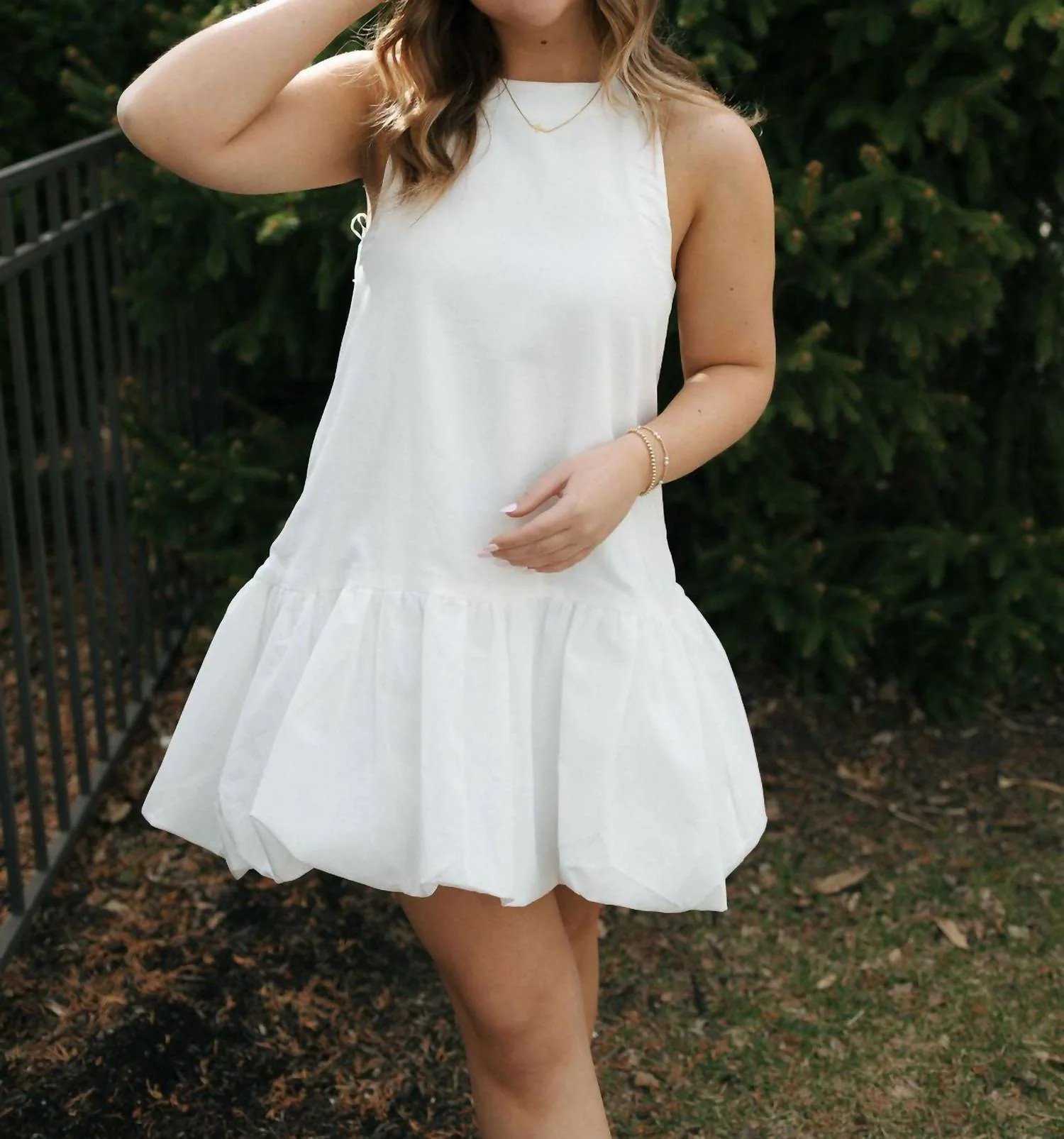 Mini Bubble Hem Dress In White | Shop Simon