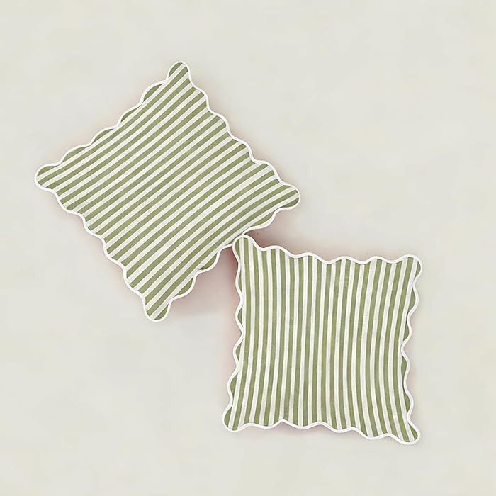 Scalloped Throw Pillow Covers Stripe (Green & White, 20x20 Inch) | Amazon (US)