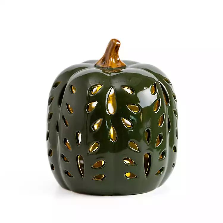 Green Ceramic LED Pumpkin Lantern | Kirkland's Home
