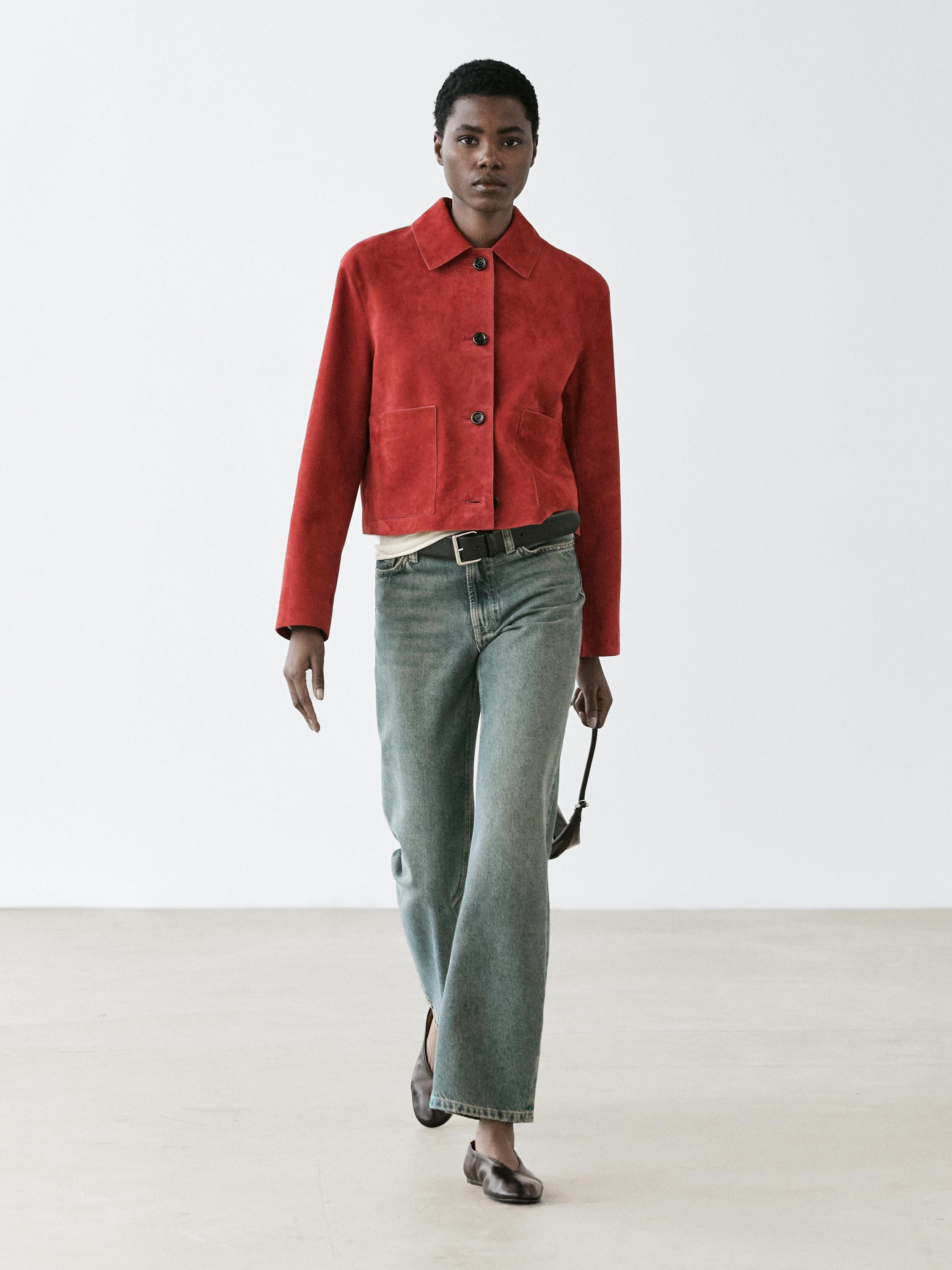 Short suede leather jacket | Massimo Dutti US