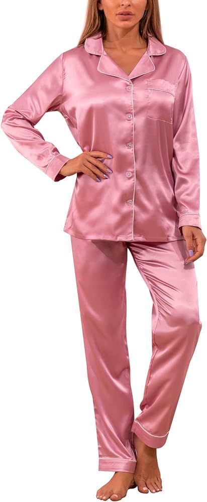 YIMANIE Womens Pajamas Silk Satin Pajama Sets for Women Soft Button Down Womens Loungewear Set wi... | Amazon (US)
