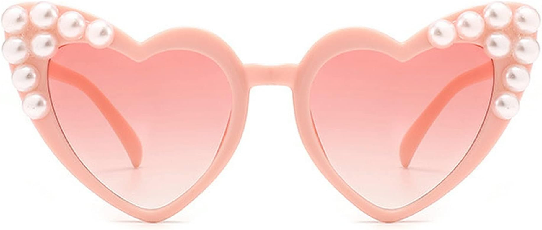 mincl Heart Shape Sunglasses for Women Cute Round Pearl Decoration Love Glasses UV Protection | Amazon (US)
