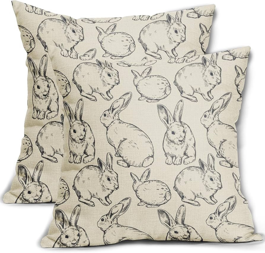 Sweetshow Black Easter Pillow Covers 18x18 Set of 2 Cute Bunny Rabbit Easter Themed Print Decorat... | Amazon (US)