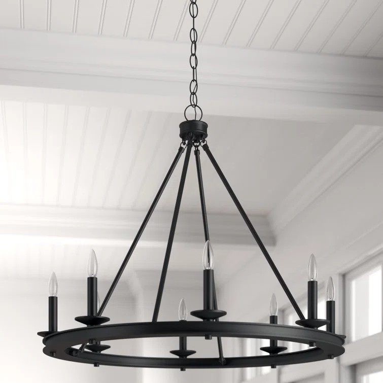 Poynor 8 - Light Candle Style Wagon Wheel Chandelier | Wayfair North America