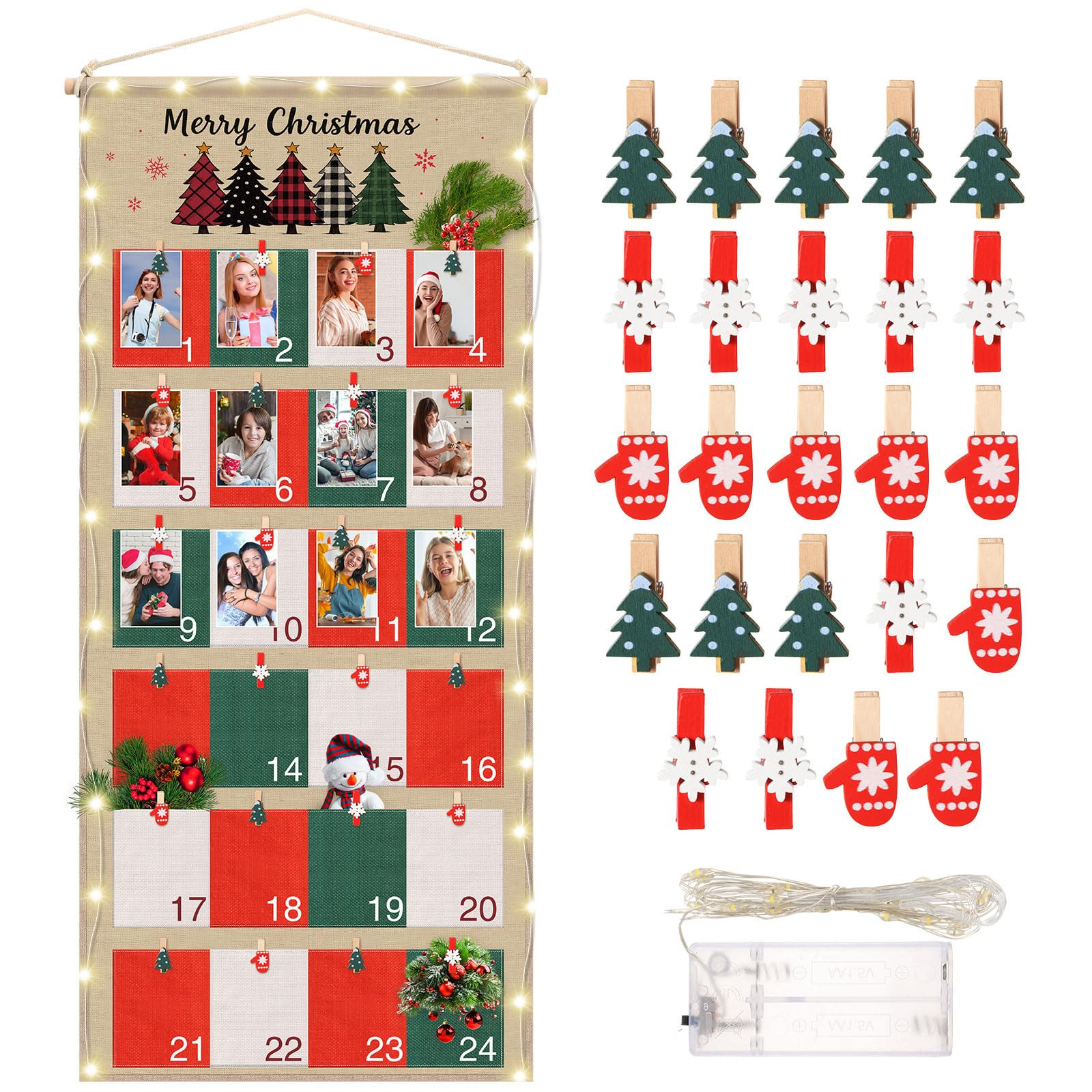 Fabric Christmas Advent Calendar with Pockets Reusable 24 Days Christmas Advent Countdown Calenda... | Amazon (US)