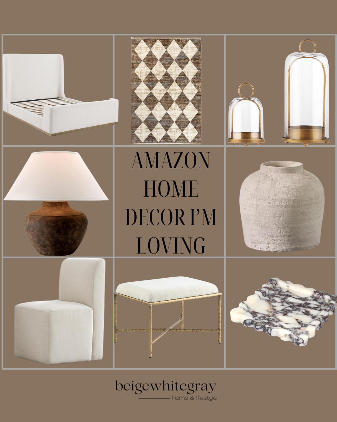 Amazon Home Decor I'm Loving, Amazon home decor, organic modern home decor, neutral home accessories, boucle accent chair, upholstered bed frame, decorative area rug, ceramic vase decor, marble tray, decorative lanterns, designer inspired decor, affordable luxury home decor, Amazon furniture finds, modern traditional style, cozy home decor, neutral living room ideas, bedroom decor inspiration, home styling essentials, elevated Amazon finds, curated home decor, timeless interior design

#LTKHome